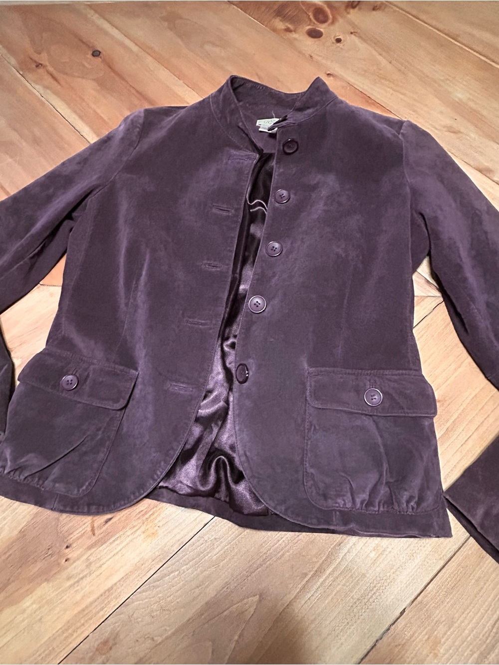 Vintage Cache’ Plum Suede Genuine Leather Stand-Collar Blazer - Picture 9 of 13